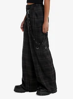 Black & Brown Plaid Grommet Suspender Wide Leg Pants