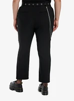 Black Side Chain Grommet Belt Slim Pants Plus