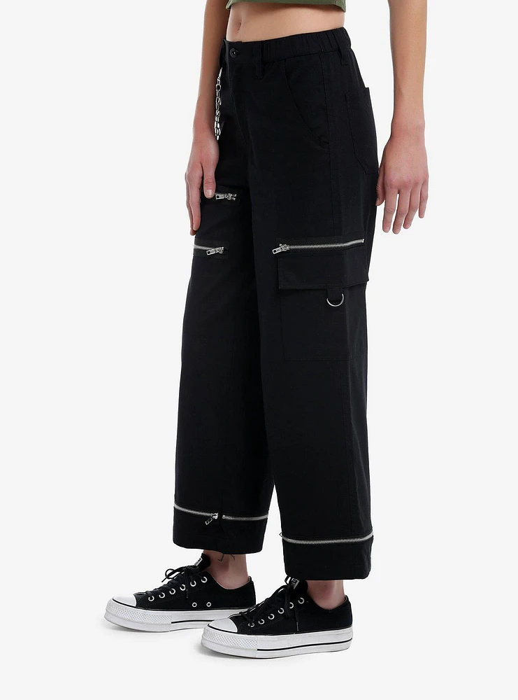 Black Zipper Side Chain Cargo Skater Pants