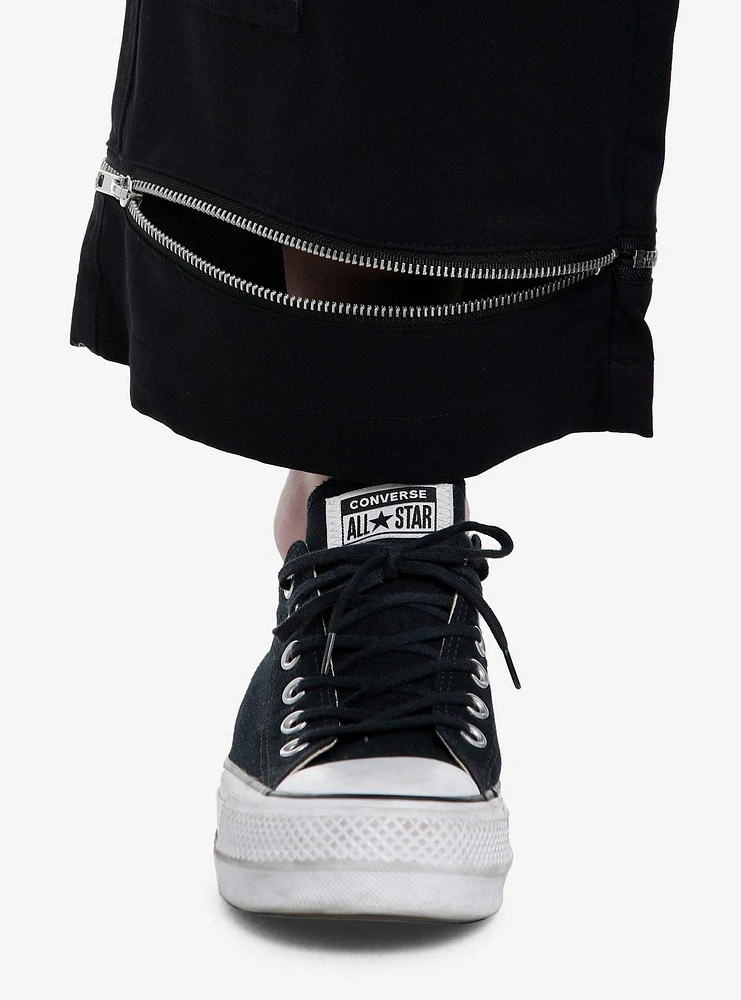 Black Zipper Side Chain Cargo Skater Pants