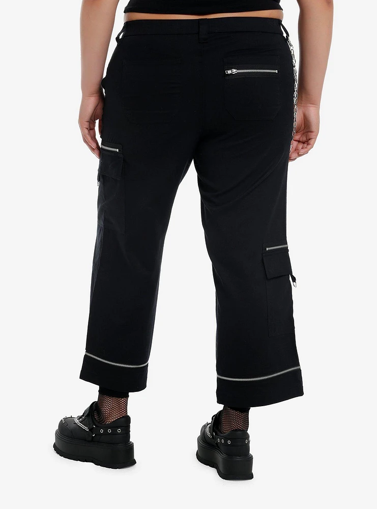 Black Zipper Side Chain Cargo Skater Pants Plus