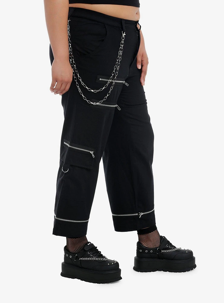 Black Zipper Side Chain Cargo Skater Pants Plus