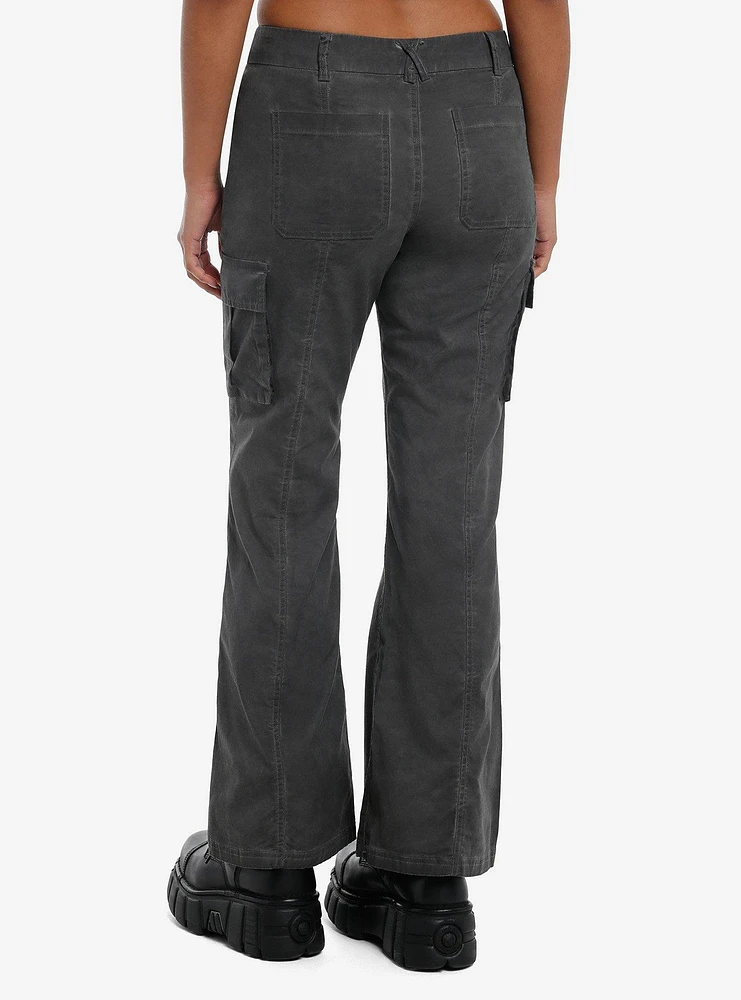 Grey Cargo Low-Rise Flare Pants