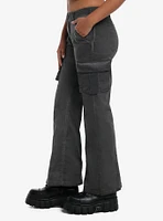 Grey Cargo Low-Rise Flare Pants