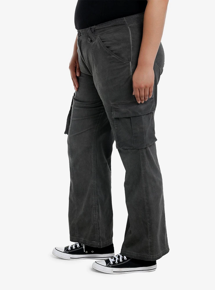 Grey Cargo Low-Rise Flare Pants Plus