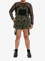 Social Collision Olive & Black Star Suspender Shortalls Plus