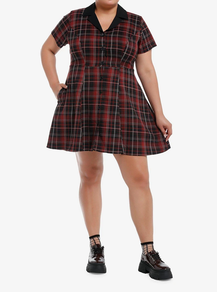 Social Collision Black & Red Plaid Collar Dress Plus