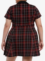 Social Collision Black & Red Plaid Collar Dress Plus