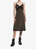 Olive Black Lace Skull Pendant Cami Midi Dress