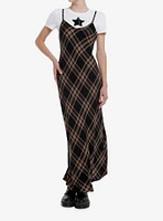 Brown & Black Plaid Star Twofer Maxi Dress