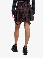 Black & Purple Plaid Zipper Suspender Skirt