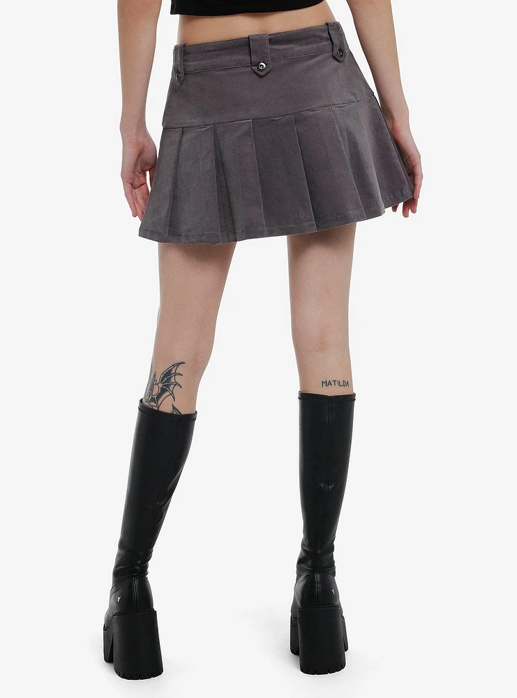 Dark Grey Corduroy Low Rise Pleated Skirt