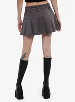 Dark Grey Corduroy Low Rise Pleated Skirt