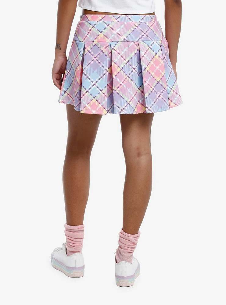 Sweet Society Pastel Plaid Heart Buckle Pleated Skirt