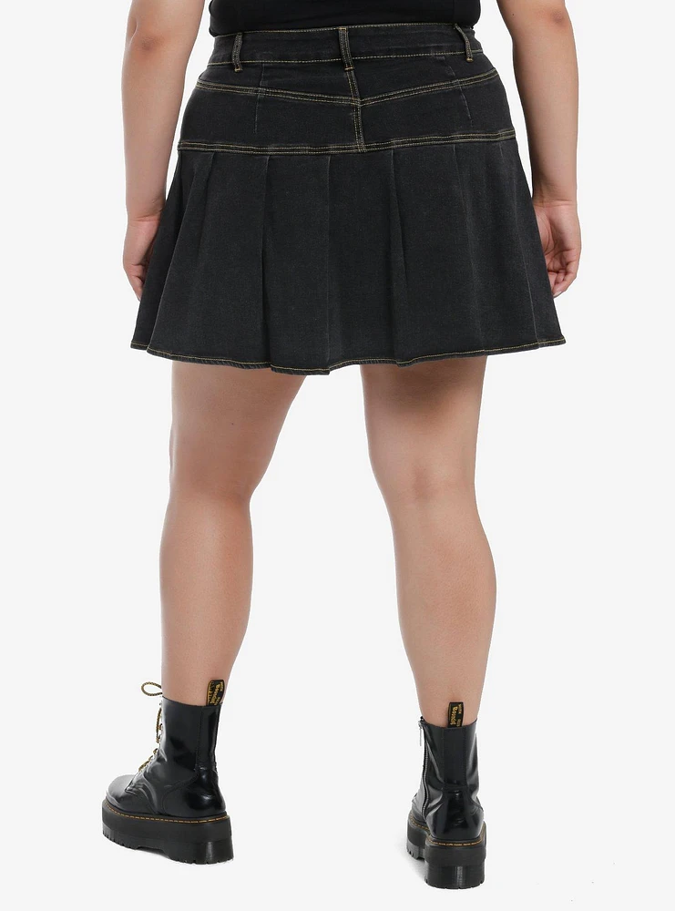 Social Collision Dark Indigo Pleated Denim Skirt Plus