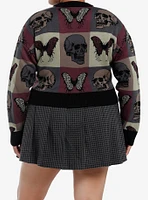 Social Collision Skull Butterfly Color-Block Girls Crop Cardigan Plus