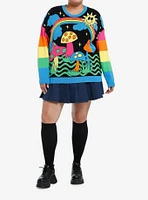 Social Collision Psychedelic Rainbow Knit Sweater Plus