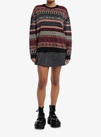 Social Collision Earth-Tone Pattern Stripe Girls Sweater