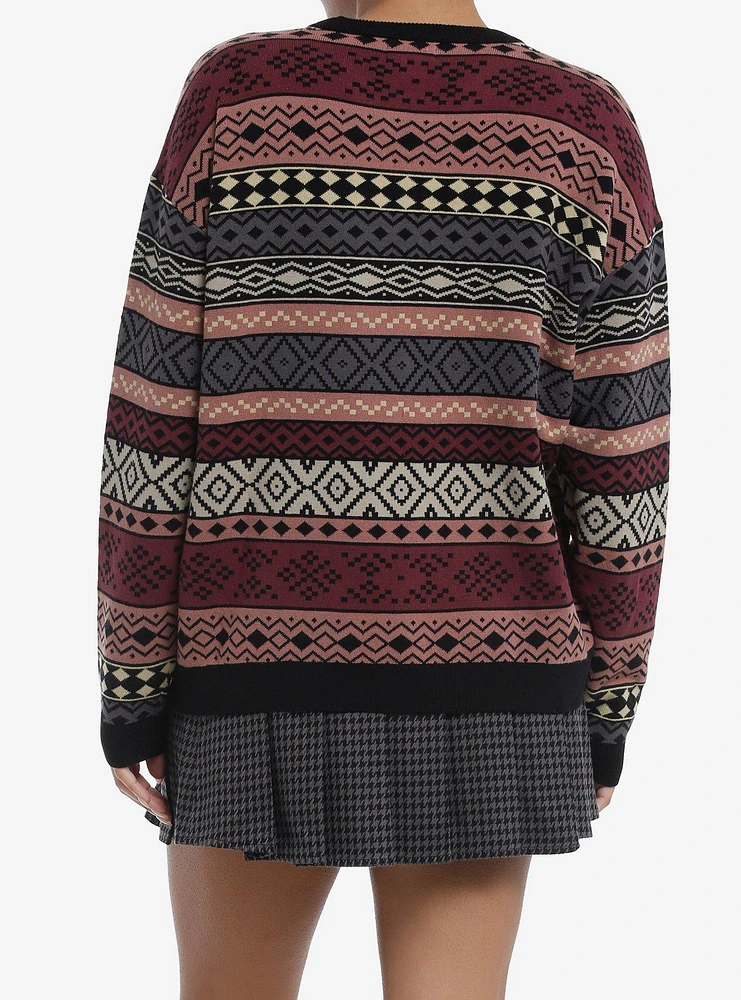 Social Collision Earth-Tone Pattern Stripe Girls Sweater