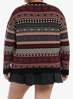 Social Collision Earth-Tone Pattern Stripe Girls Sweater Plus