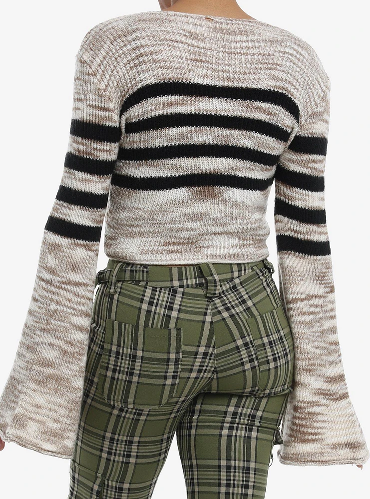 Social Collision Cream & Black Stripe Girls Crop Sweater