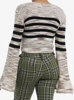 Social Collision Cream & Black Stripe Girls Crop Sweater