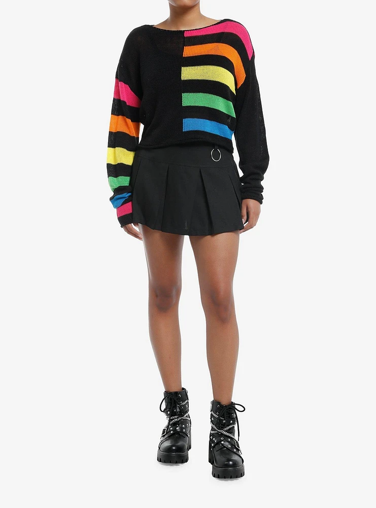 Social Collision Split Rainbow Boxy Knit Sweater