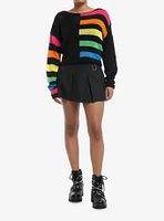 Social Collision Split Rainbow Boxy Knit Sweater