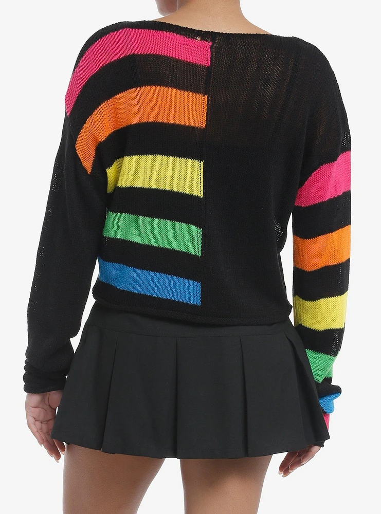 Social Collision Split Rainbow Boxy Knit Sweater