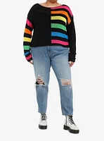 Social Collision Split Rainbow Boxy Knit Sweater Plus