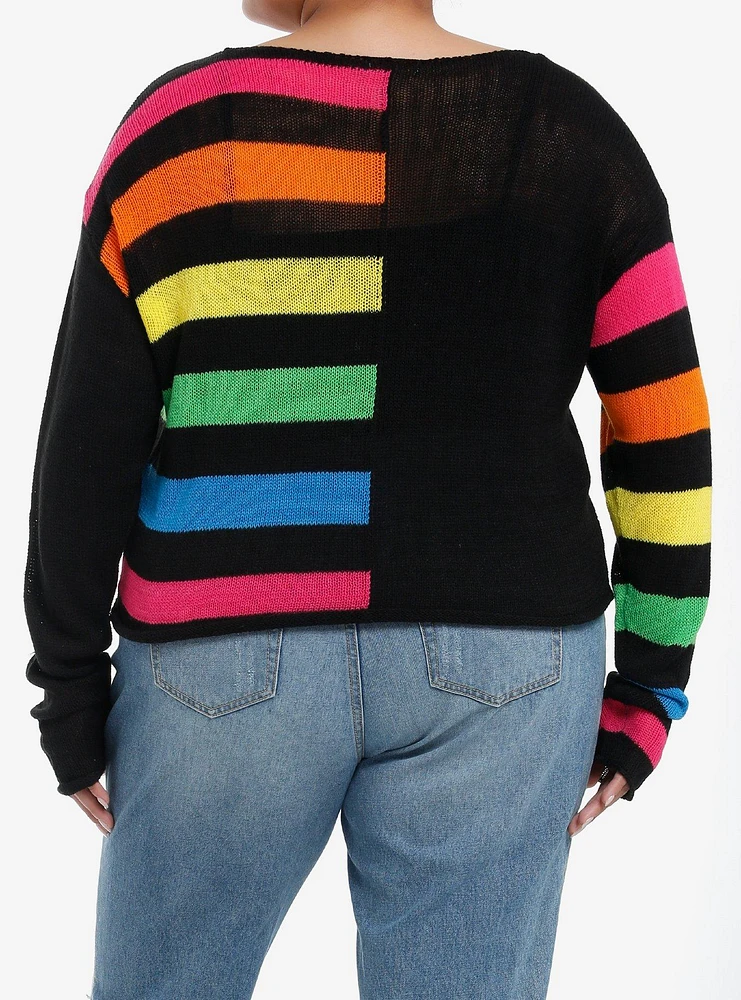 Social Collision Split Rainbow Boxy Knit Sweater Plus