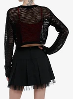 Social Collision Red Plaid Star Fishnet Girls Crop Sweater