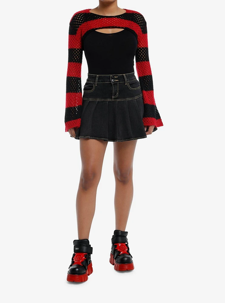 Social Collision Black & Red Stripe Bolero Girls Crop Shrug