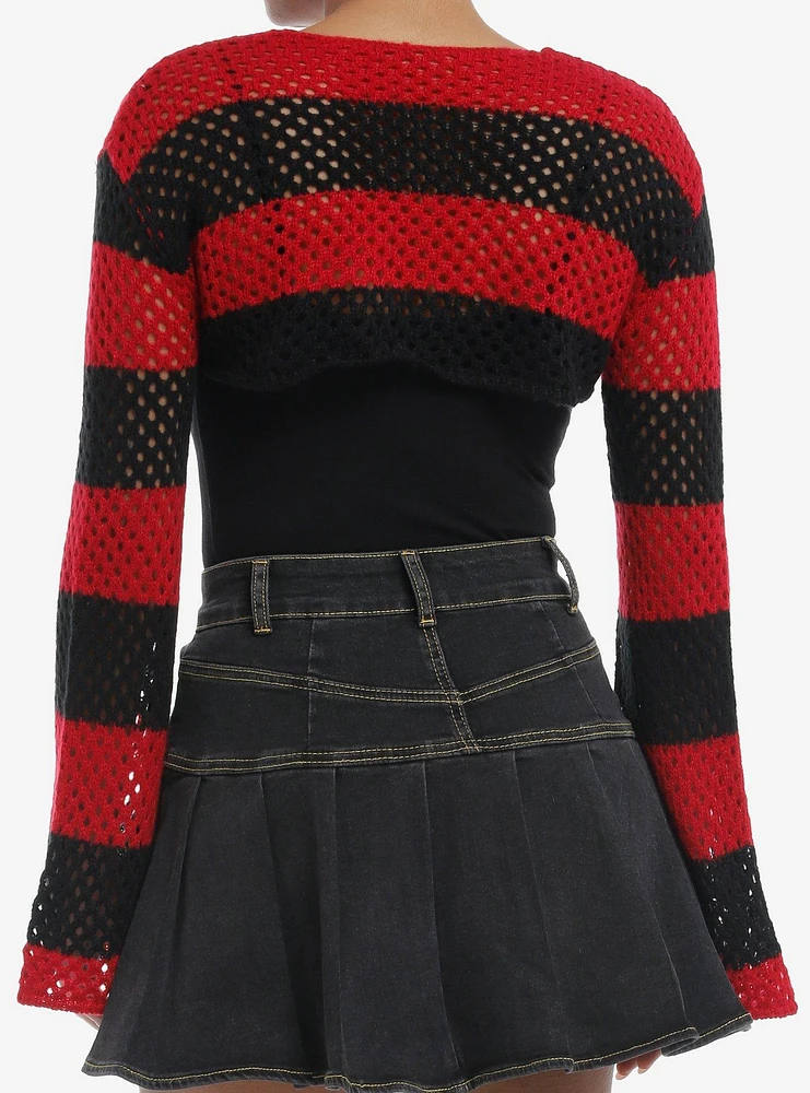 Social Collision Black & Red Stripe Bolero Girls Crop Shrug