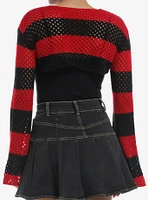 Social Collision Black & Red Stripe Bolero Girls Crop Shrug