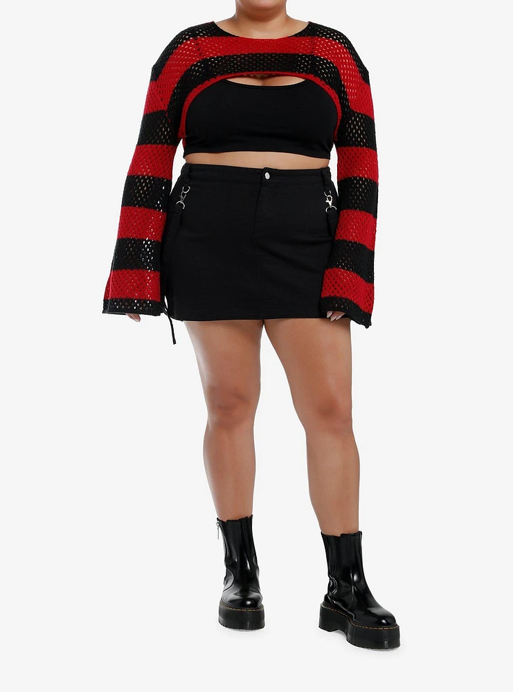 Social Collision Black & Red Stripe Bolero Girls Crop Shrug Plus