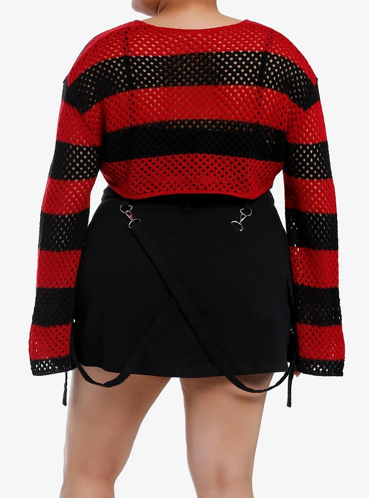 Social Collision Black & Red Stripe Bolero Girls Crop Shrug Plus