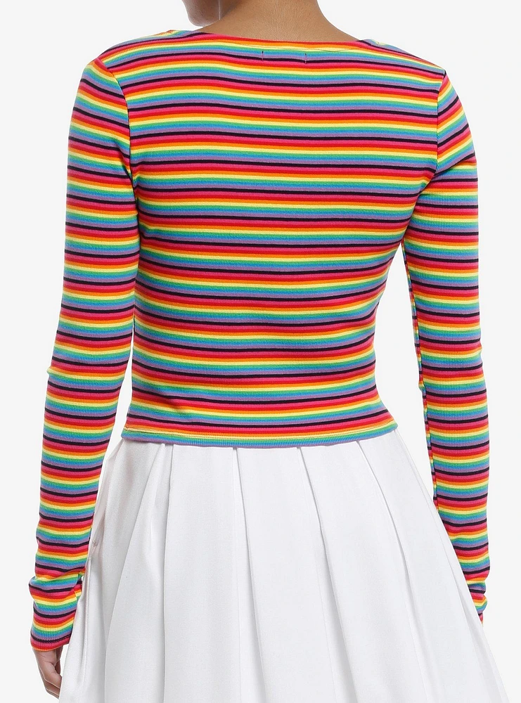 Social Collision Rainbow Heart Hardware Long-Sleeve Top