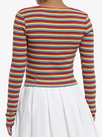 Social Collision Rainbow Heart Hardware Long-Sleeve Top