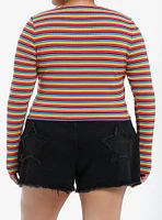 Social Collision Rainbow Heart Hardware Long-Sleeve Top Plus