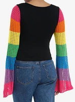 Social Collision Crochet Rainbow Mushroom Long-Sleeve Top