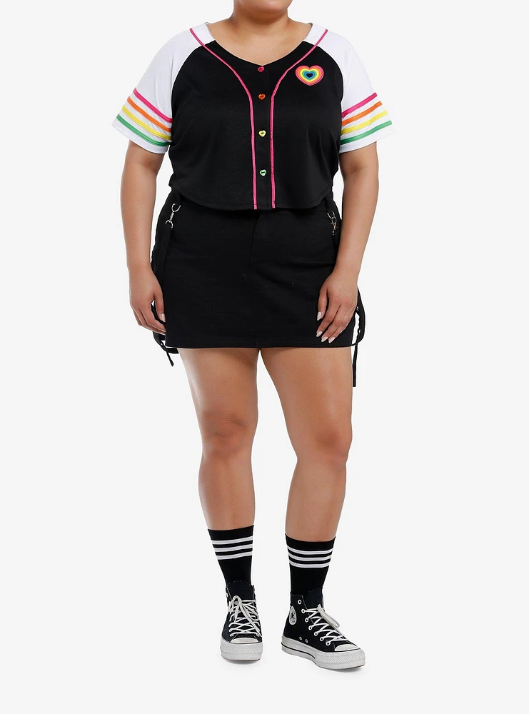 Social Collision Heart Rainbow Jersey Crop Top Plus