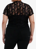 Daisy Street Black Skull Lace Girls Twofer Top Plus