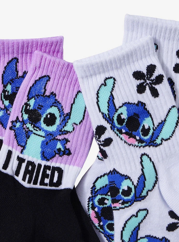 Disney Stitch I Tried Crew Socks 2 Pair