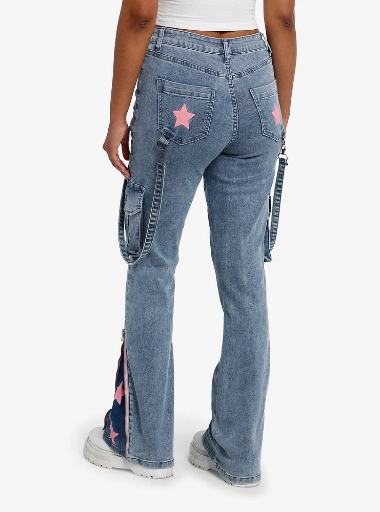 Pink Star Suspender Low Rise Jeans