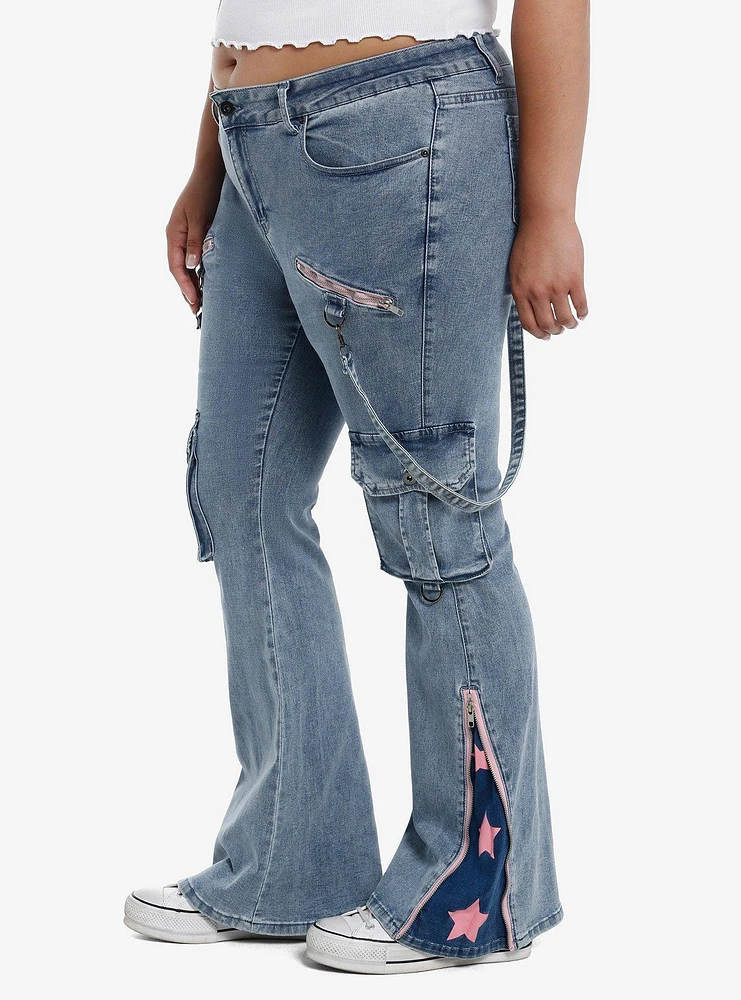 Pink Star Suspender Low Rise Jeans Plus