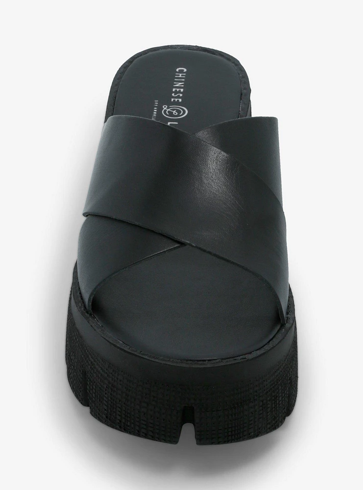 Chinese Laundry Black Crisscross Platform Sandals