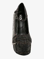 Koi Faded Black Denim Platform Heels