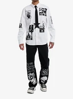 Social Collision Skull Grave Patch Long-Sleeve Woven Button-Up With Tie