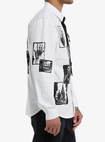 Social Collision Skull Grave Patch Long-Sleeve Woven Button-Up With Tie